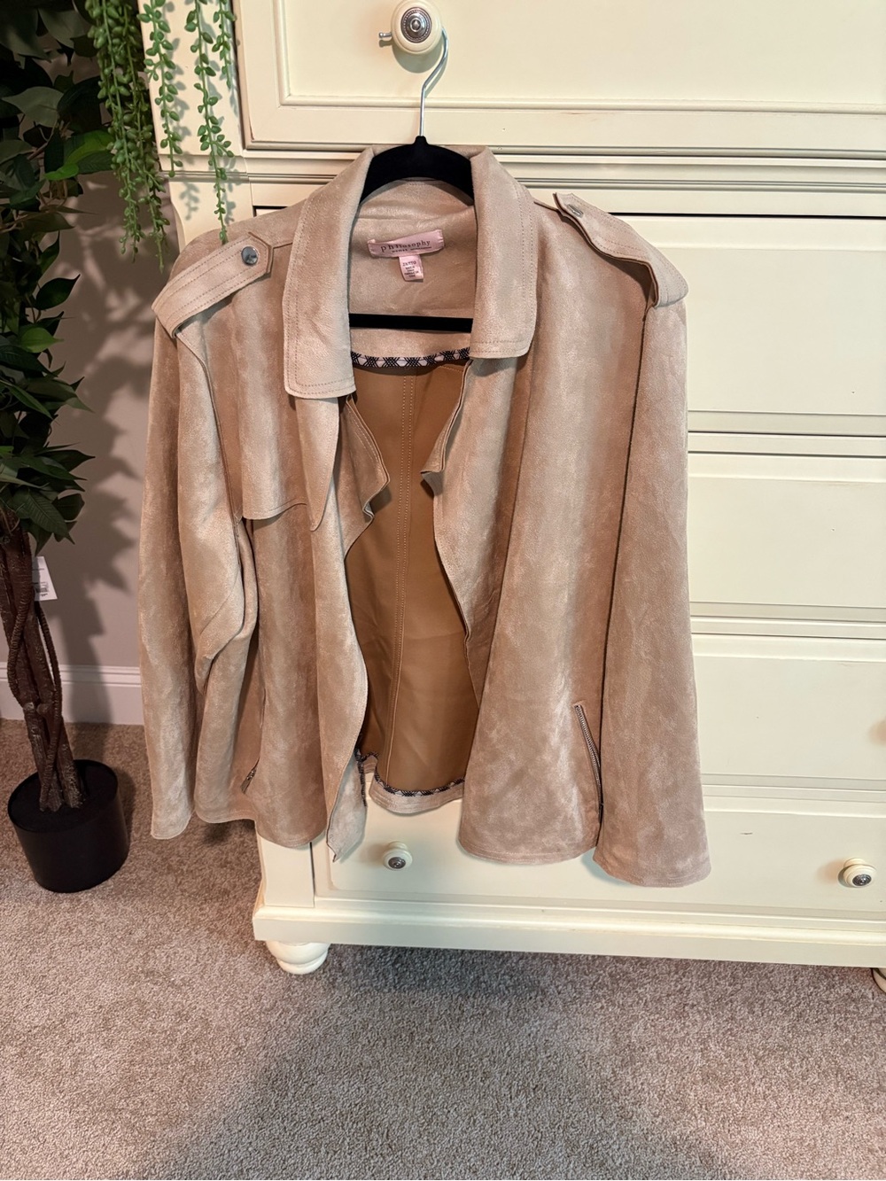 Philosophy Taupe Suede-Look Trench Coat